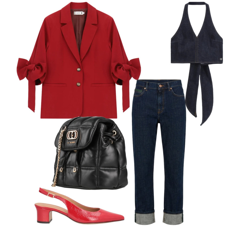 Outfit donna - Total look #2385597. Stile Sexy per Serata fuori. Abbinamento con valigie, décolleté, top, blazer, jeans dritti.