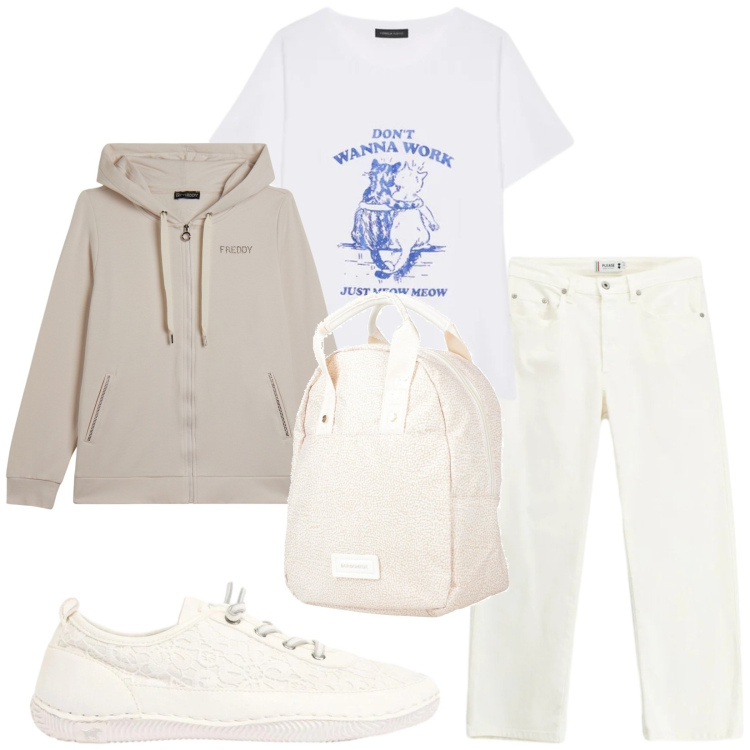 Outfit donna - Total look #2385601. Stile Casual per Tutti i giorni. Abbinamento con zaini, sneakers, t-shirt, pantaloni, felpe con cappuccio.