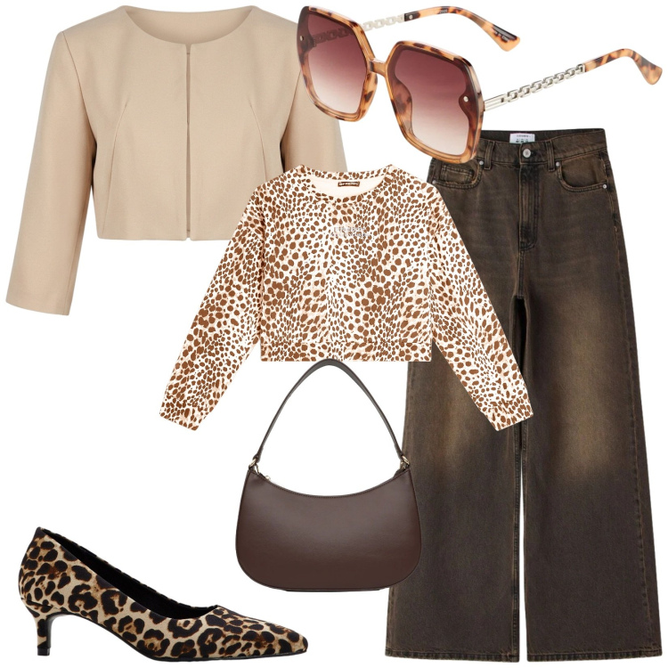 Outfit donna - Total look #2385602. Stile Chic per Tutti i giorni. Abbinamento con décolleté, occhiali da sole, borse a tracolla, jeans, bolero, felpe.
