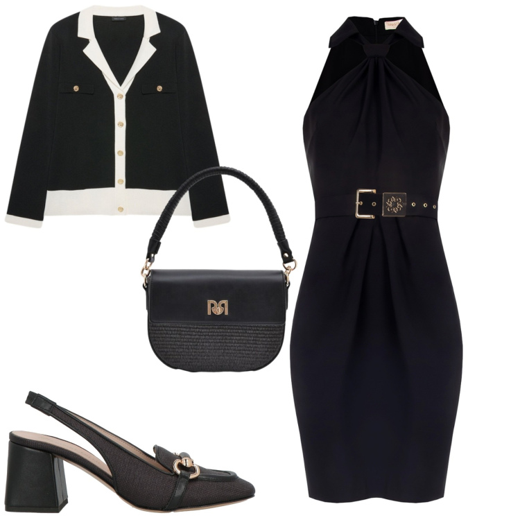 Outfit donna - City. Stile Chic per Tutti i giorni. Abbinamento con décolleté, vestiti a tubino, borse a spalla, cardigans.