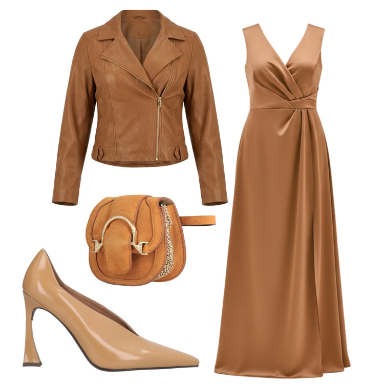 Outfit donna - Total look #2385616. Stile Chic per Serata fuori. Abbinamento con marsupi, décolleté, vestiti lunghi, giacche.