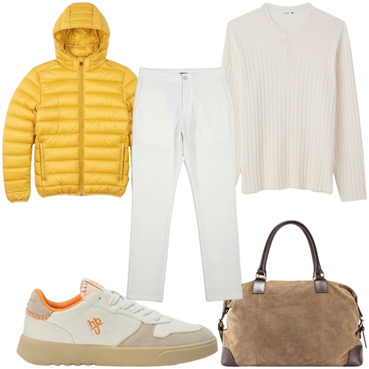 Outfit uomo - Total look #2385617. Stile Trendy per Tutti i giorni. Abbinamento con maglieria, sneakers, pantaloni, bomber, borse sportive.