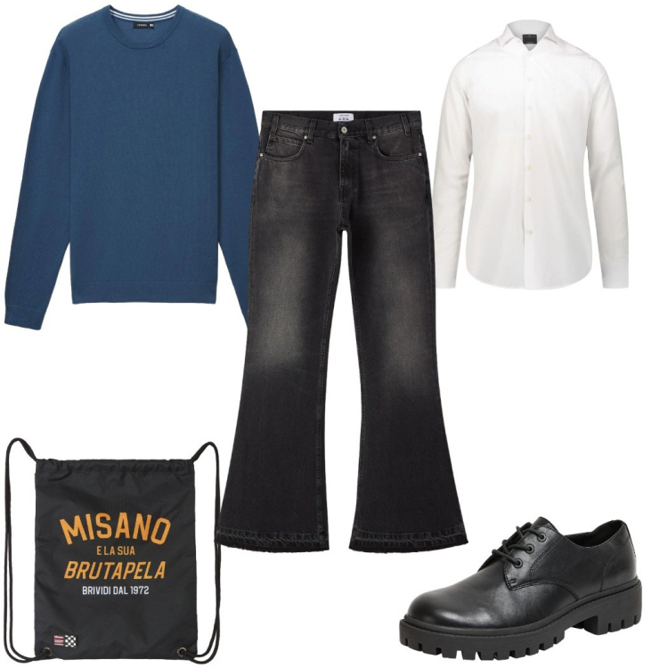 Outfit uomo - Total look #2385624. Stile Trendy per Tutti i giorni. Abbinamento con borse sportive, scarpe stringate, maglieria, jeans, camicie.