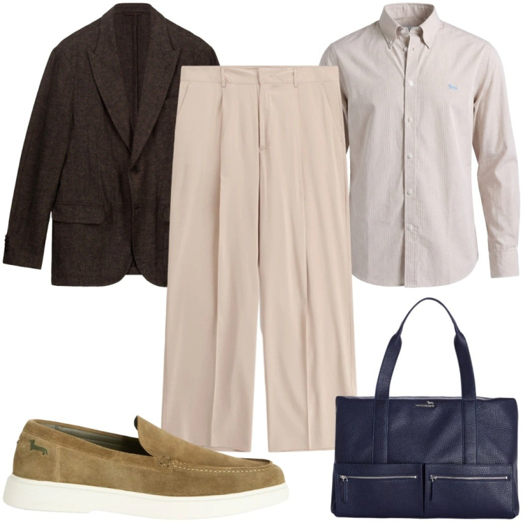 Outfit uomo - Total look #2385626. Stile Casual per Tutti i giorni. Abbinamento con pantaloni, borse sportive, camicie, scarpe stringate, giacche.