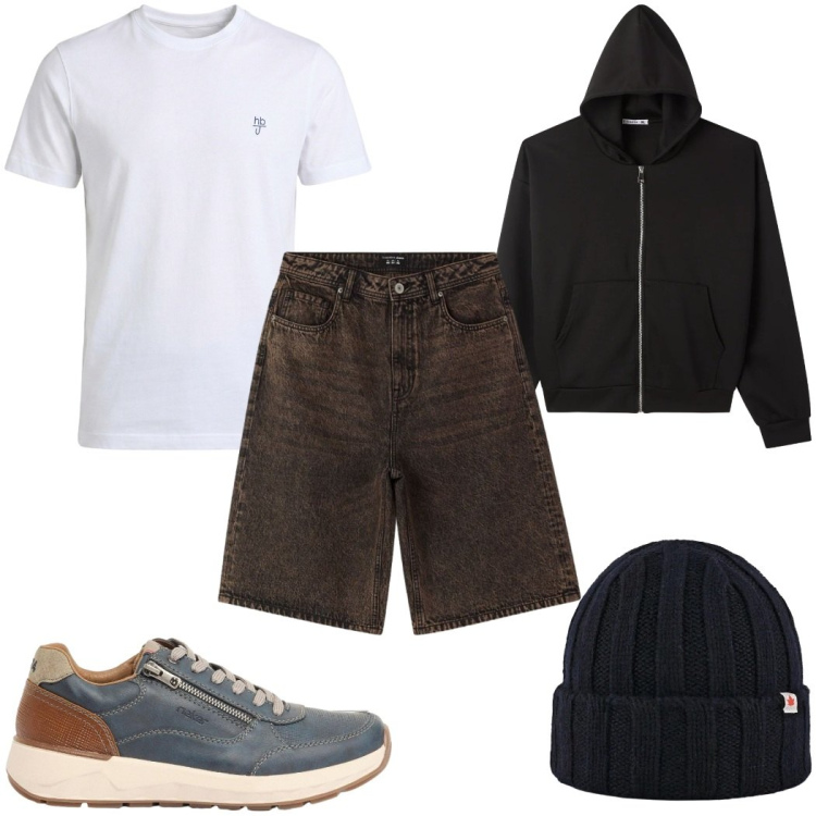 Outfit uomo - Total look #2385628. Stile Casual per Tutti i giorni. Abbinamento con sneakers, felpe con cappuccio, bermuda, t-shirt, berretti.