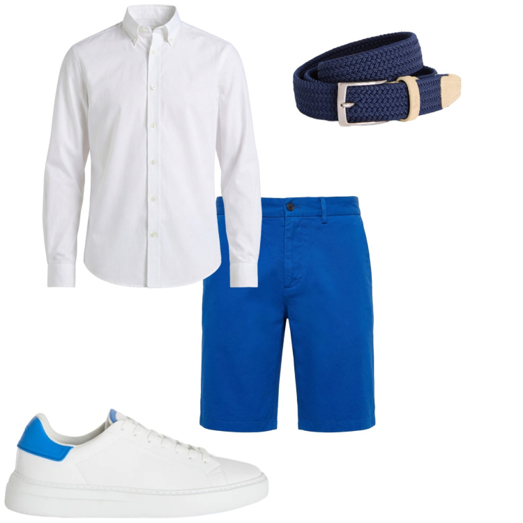 Outfit uomo - Azzurro in libertà. Stile Trendy per Tutti i giorni. Abbinamento con bermuda, cinture, sneakers, camicie.