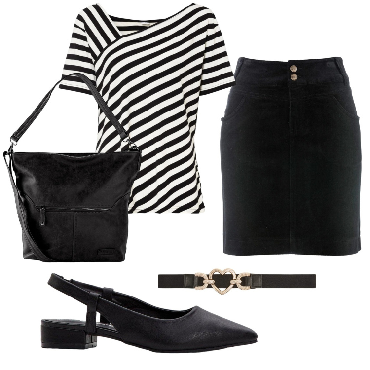 Outfit donna - Total look #2385632. Stile Basic per Ufficio. Abbinamento con décolleté, gonne lunghe, borse a spalla, bluse, cinture.
