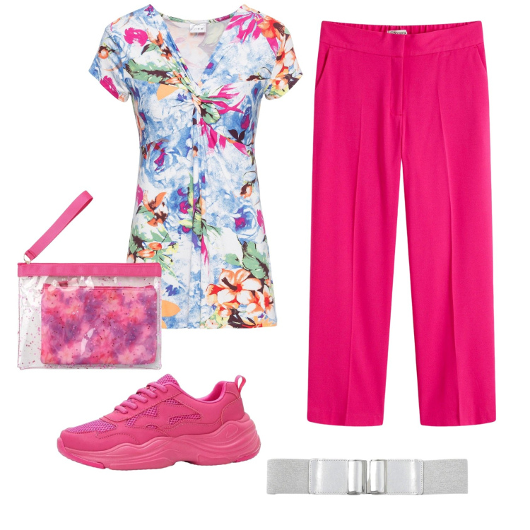 Outfit donna - Total look #2385641. Stile Basic per Tutti i giorni. Abbinamento con bluse, pantaloni capri, sneakers, cinture, pochette.