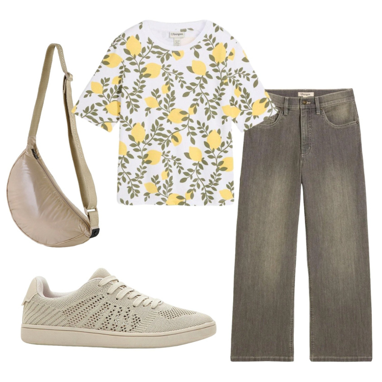 Outfit donna - Total look #2385651. Stile Casual per Tutti i giorni. Abbinamento con sneakers, jeans, t-shirt, borse a tracolla.