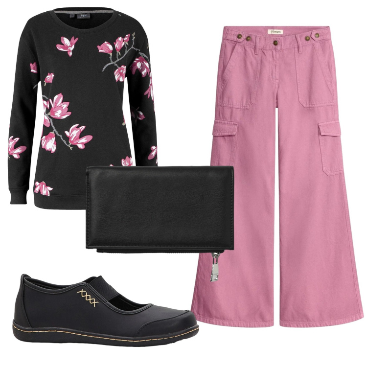 Outfit donna - Total look #2385652. Stile Basic per Tutti i giorni. Abbinamento con felpe, ballerine, pantaloni cargo, portafogli.