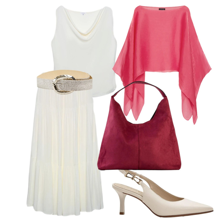 Outfit donna - Eleganza giornaliera. per Tutti i giorni. Abbinamento con décolleté, borse a spalla, gonne lunghe, canottiere, cinture, blazer.
