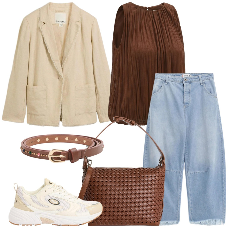 Outfit donna - Momenti speciali. Stile Trendy per Tutti i giorni. Abbinamento con sneakers, blazer, cinture, bluse, jeans, borse a spalla.