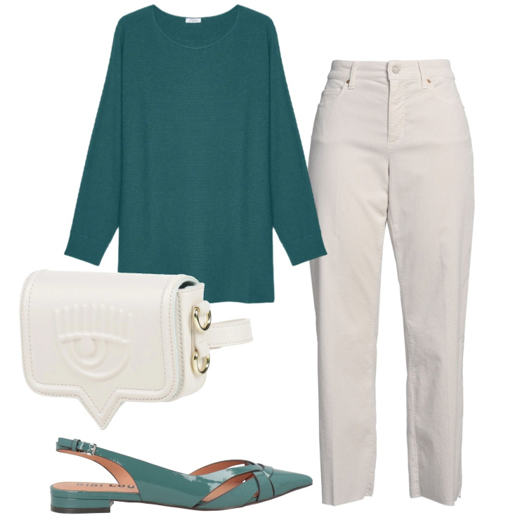 Outfit donna - Total look #2385676. Stile Bon Ton per Ufficio. Abbinamento con pantaloni, marsupi, ballerine, t-shirt.