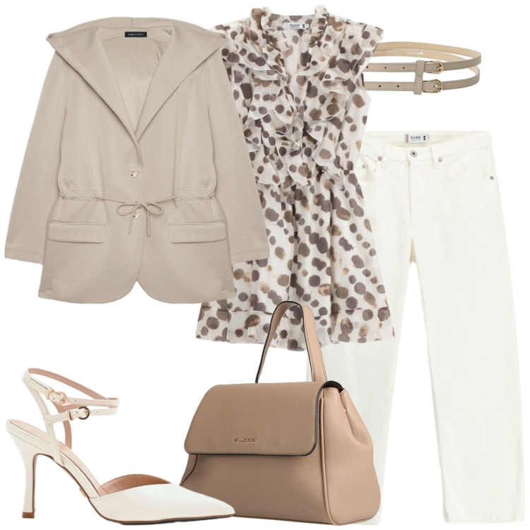 Outfit donna - Elegante a pois. Stile Romantica per Cerimonia. Abbinamento con zaini, felpe con cappuccio, vestiti lunghi, pantaloni, cinture, décolleté.