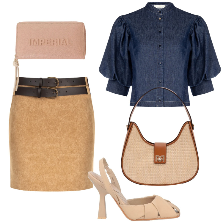 Outfit donna - Total look #2385689. Stile Trendy per Serata fuori. Abbinamento con décolleté, portafogli, camicie a manica corta, borse a spalla, minigonne.