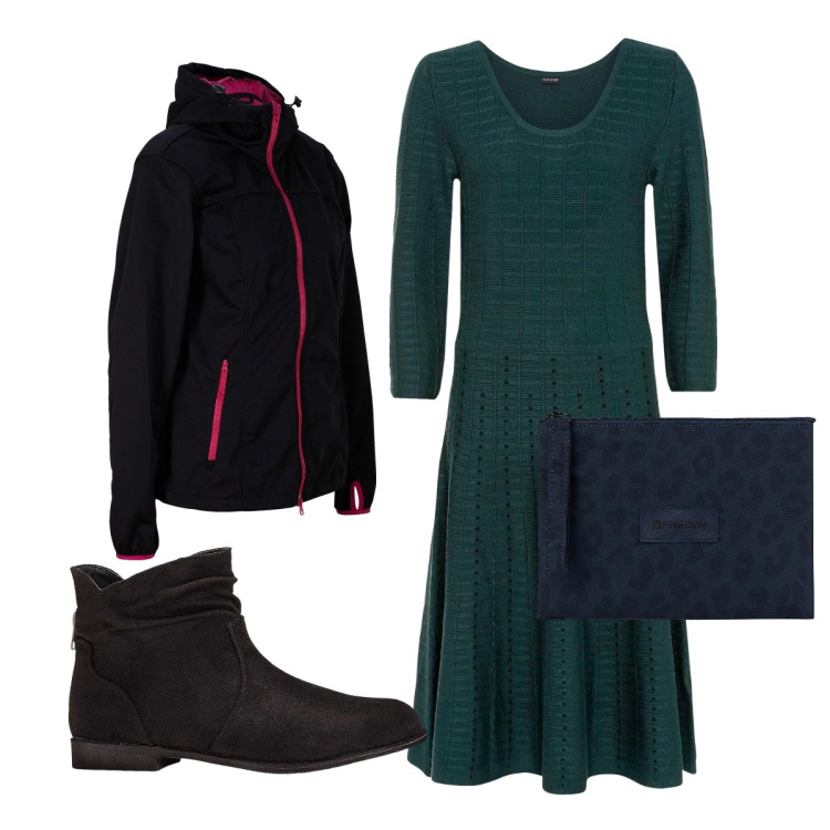 Outfit donna - Primavera abito a righe. Stile Basic per Serata fuori. Abbinamento con vestiti, stivaletti, blazer, clutch.