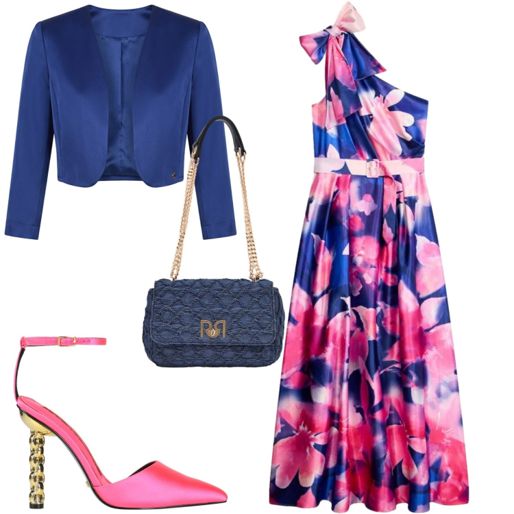 Outfit donna - Cerimonia di primavera. Stile Romantica per Cerimonia. Abbinamento con décolleté, vestiti asimmetrici, bolero, borse a spalla.