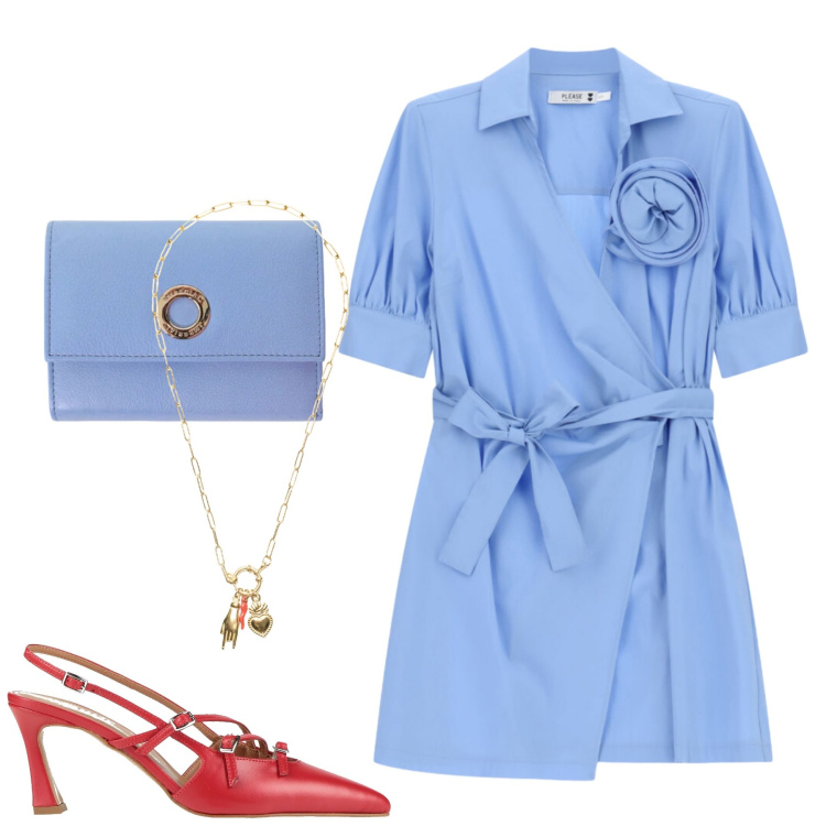 Outfit donna - Early summer. Stile Trendy per Tutti i giorni. Abbinamento con décolleté, vestiti lunghi, portafogli, ciondoli.