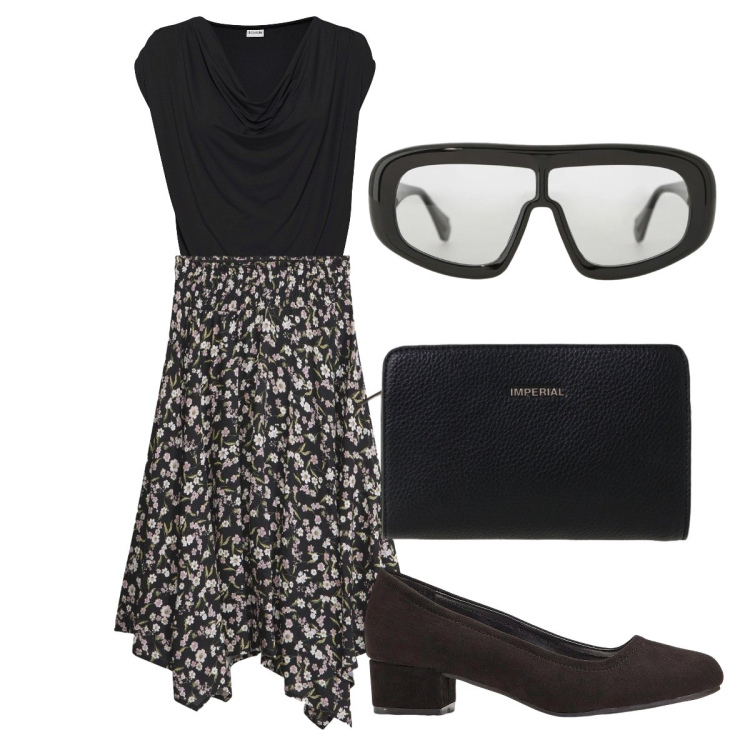 Outfit donna - Black spring. Stile Vintage retrò per Tutti i giorni. Abbinamento con gonne longuette, décolleté, canottiere, occhiali da sole, borse a tracolla.