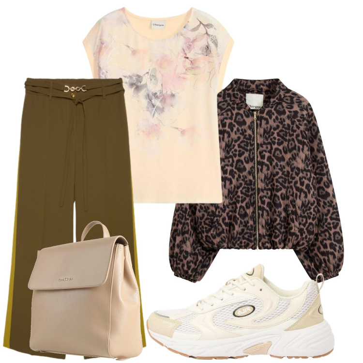 Outfit donna - Total look #2385711. Stile Casual chic per Serata fuori. Abbinamento con zaini, t-shirt, bomber, sneakers, pantaloni.