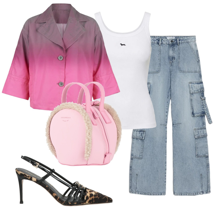 Outfit donna - Sporty chic. Stile Casual chic per Serata fuori. Abbinamento con zaini, décolleté, jeans, canottiere, cappotti.