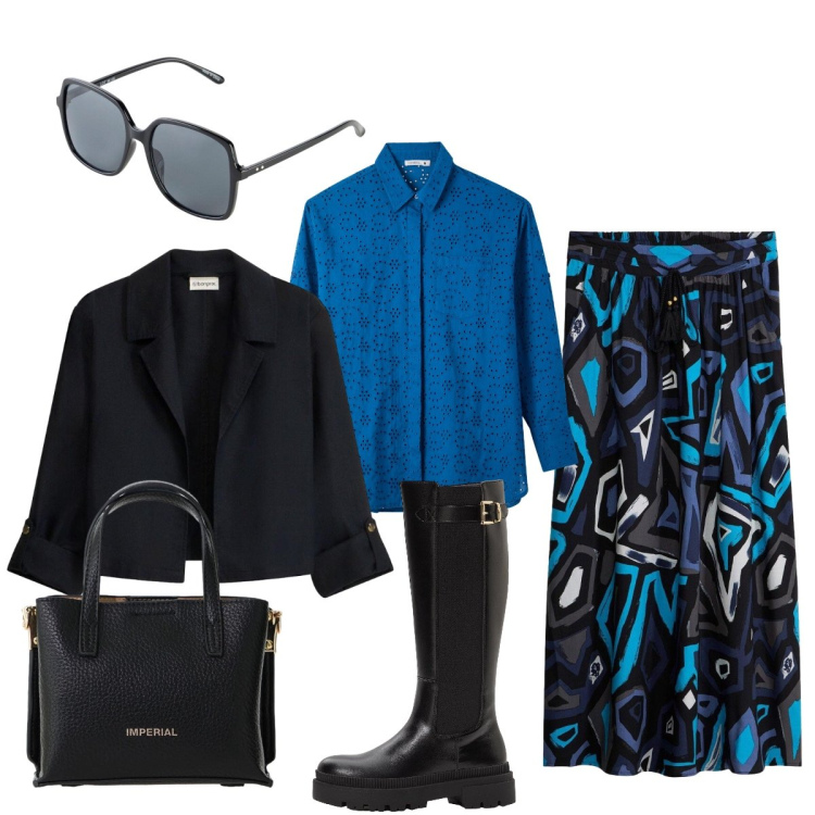 Outfit donna - Eleganza bon ton. Stile Bon Ton per Tutti i giorni. Abbinamento con stivali, occhiali da sole, bomber, gonne lunghe, camicie, borse a tracolla.