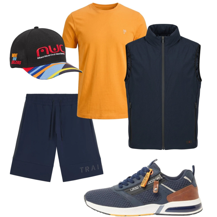 Outfit uomo - Total look #2385722. Stile Casual per Tutti i giorni. Abbinamento con sneakers, cappelli, t-shirt, bermuda, piumini.