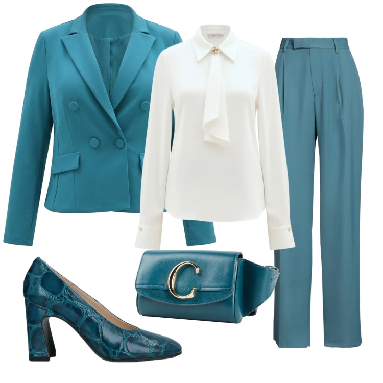 Outfit donna - Total look #2385729. Stile Chic per Cerimonia. Abbinamento con décolleté, pantaloni, marsupi, camicie, blazer.