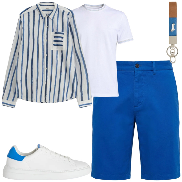 Outfit uomo - Urban. Stile Urban per Tutti i giorni. Abbinamento con camicie, portachiavi, sneakers, t-shirt, bermuda.