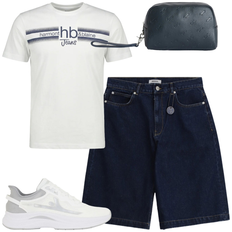 Outfit uomo - Spring. Stile Casual per Tutti i giorni. Abbinamento con bermuda, borse sportive, t-shirt, sneakers.