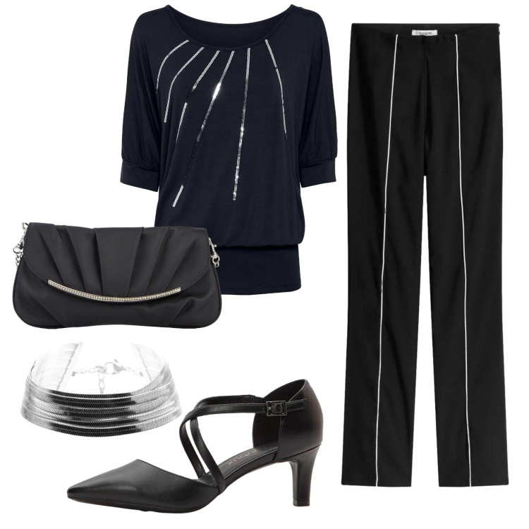 Outfit donna - Total look #2385766. Stile Basic per Serata fuori. Abbinamento con maglieria, pantaloni, décolleté, clutch, braccialetti.