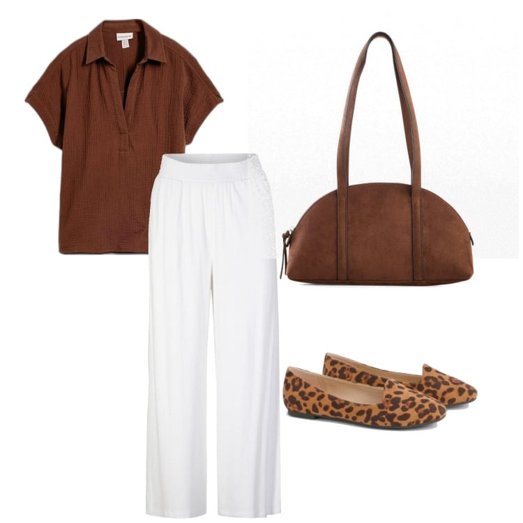 Outfit femme - Ballerines léopard. Style Basique pour Tous les jours. Assortir avec pantalon , tuniques, sacs en bandoulière, ballerines.