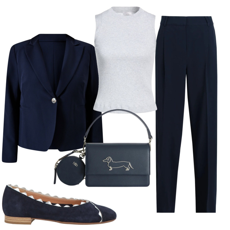 Outfit donna - Total look #2385788. Stile Bon Ton per Serata fuori. Abbinamento con top, ballerine, pantaloni, blazer, borse a tracolla.