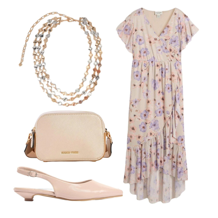 Outfit donna - Total look #2385791. Stile Romantica per Tutti i giorni. Abbinamento con vestiti, borse a tracolla, sandali, collane.