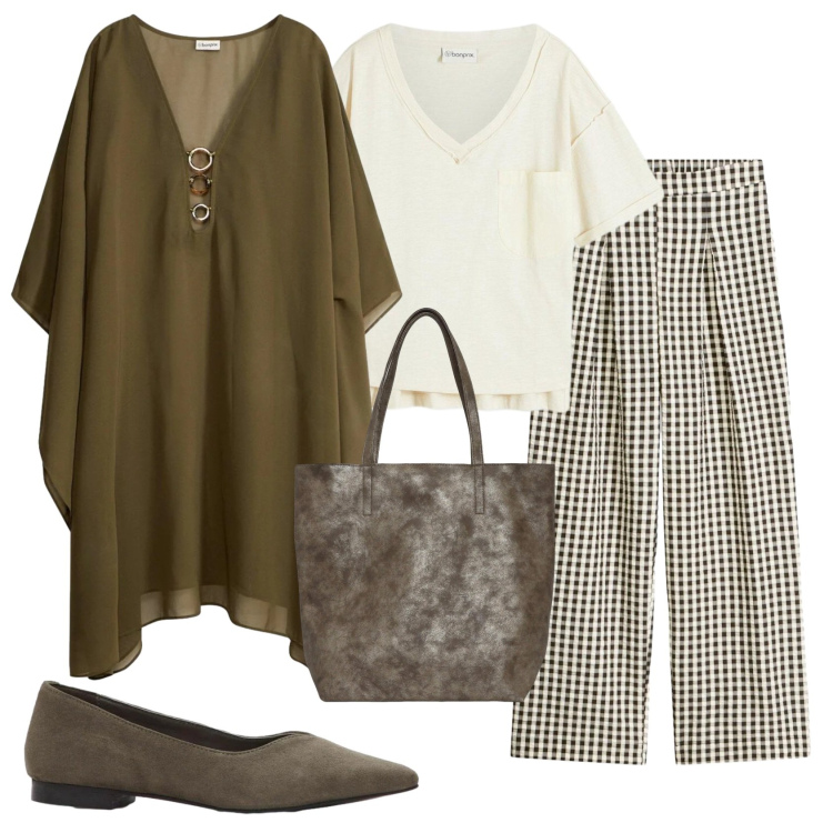 Outfit donna - Total look #2385794. Stile Trendy per Serata fuori. Abbinamento con caftani, pantaloni, ballerine, t-shirt, shopping bag.