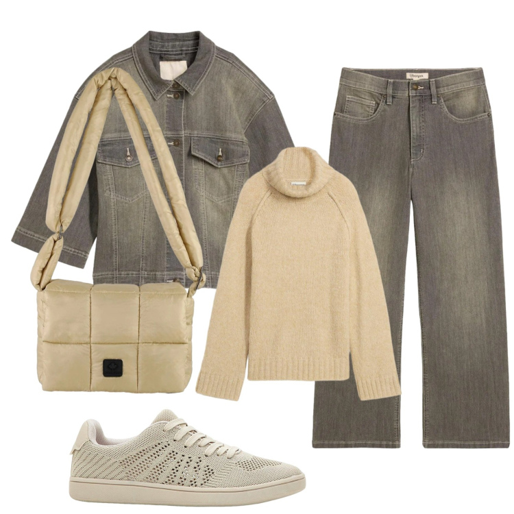 Outfit donna - Total look #2385802. Stile Casual per Tutti i giorni. Abbinamento con jeans, sneakers, cappotti, maglieria, borse a spalla.