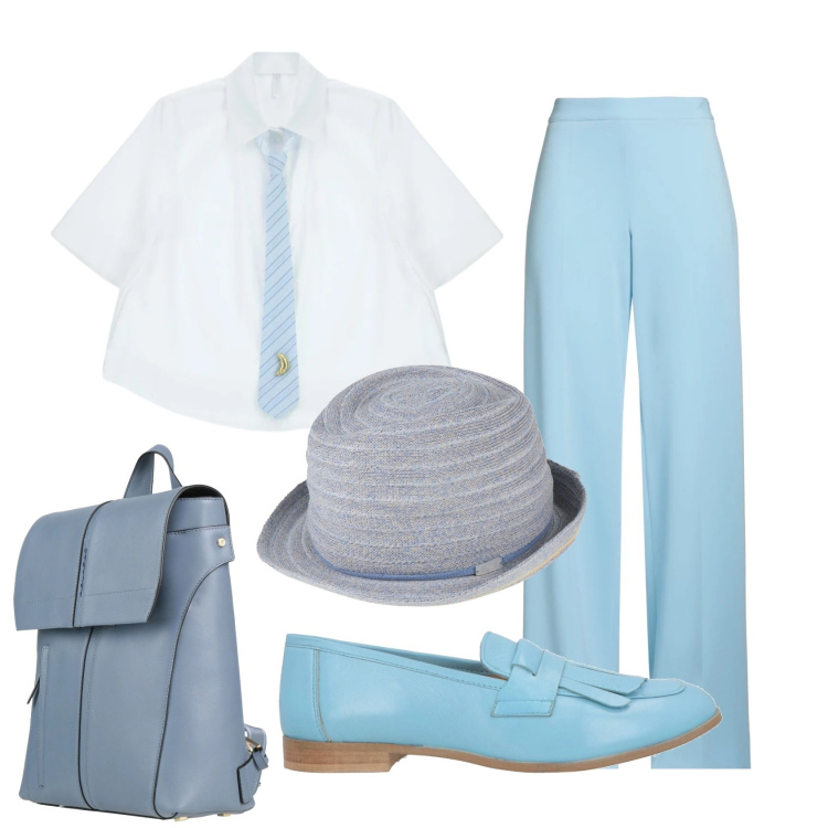 Outfit donna - Total look #2385808. Stile Mannish per Ufficio. Abbinamento con mocassini, pantaloni, cappelli, zaini, camicie a manica corta.