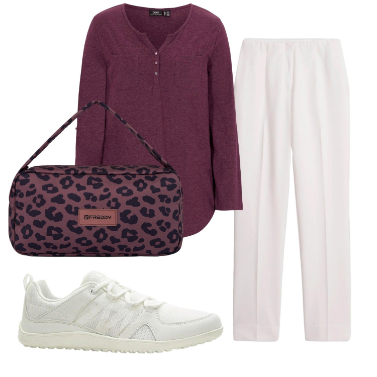 Outfit donna - Total look #2385812. Stile Basic per Tutti i giorni. Abbinamento con maglieria, sneakers, pantaloni, borse a spalla.