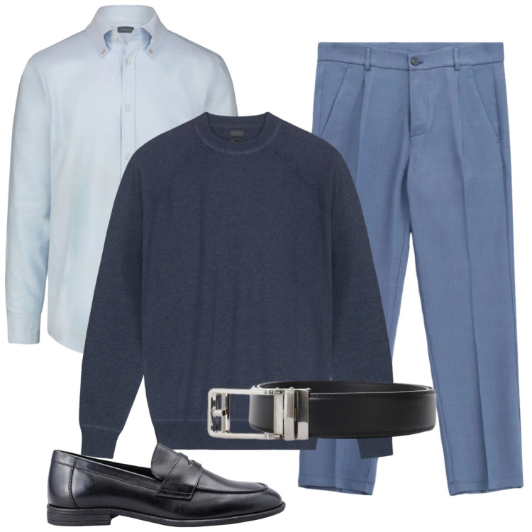 Outfit uomo - Total look #2385816. Stile Business/Elegante per Ufficio. Abbinamento con pantaloni, cinture, maglieria, camicie, scarpe stringate.