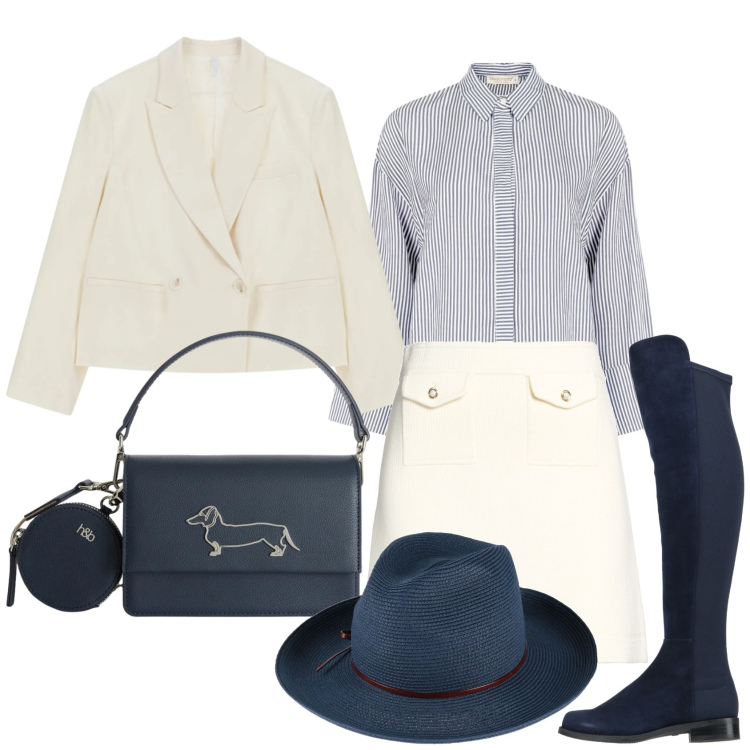 Outfit donna - Total look #2385817. Stile Bon Ton per Tutti i giorni. Abbinamento con cappelli, stivali, minigonne, blazer, camicie, borse a tracolla.
