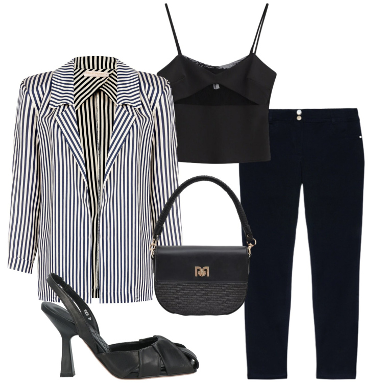 Outfit donna - Total look #2385821. Stile Chic per Serata fuori. Abbinamento con décolleté, canottiere, borse a spalla, blazer, jeans skinny.
