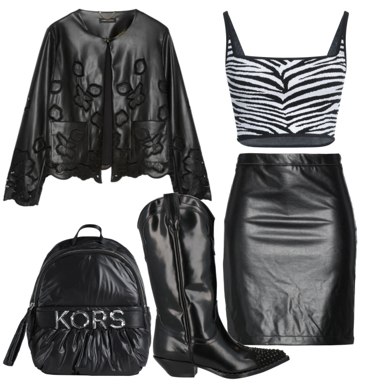 Outfit donna - Total look #2385830. Stile Rock per Ufficio. Abbinamento con zaini, stivali, minigonne, top, blazer.