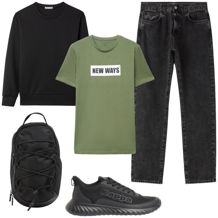 Outfit uomo - #new.ways. Stile Urban per Tutti i giorni. Abbinamento con sneakers, jeans dritti, t-shirt, borse sportive, felpe.