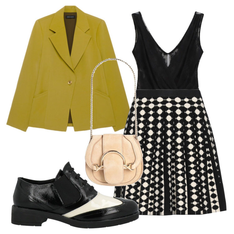 Outfit donna - Total look #2385850. Stile Vintage retrò per Serata fuori. Abbinamento con marsupi, minigonne, scarpe stringate, top, blazer.