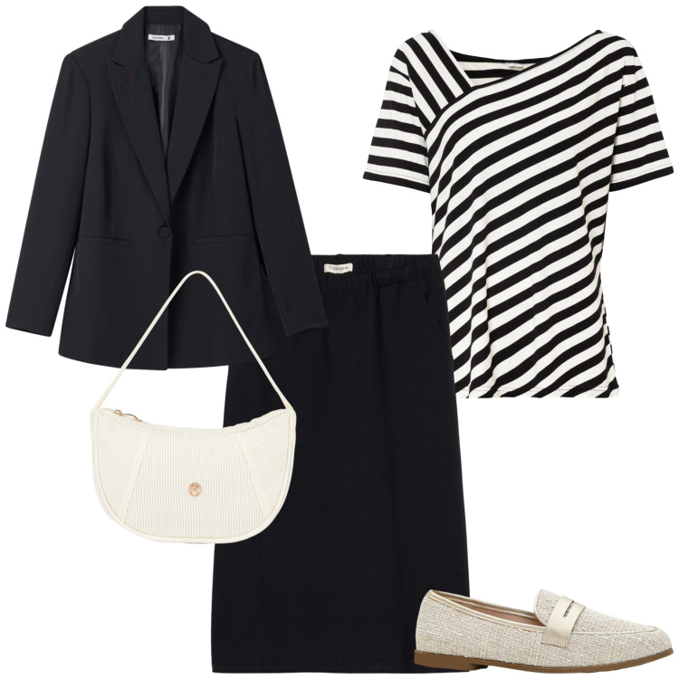 Outfit donna - Lo stile Bon Ton. Stile Bon Ton per Ufficio. Abbinamento con gonne longuette, mocassini, bluse, blazer, borse a mano.