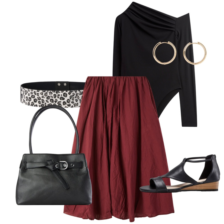 Outfit donna - Total look #2385859. Stile Casual chic per Serata fuori. Abbinamento con sandali, borse a mano, orecchini, cinture, body, gonne lunghe.