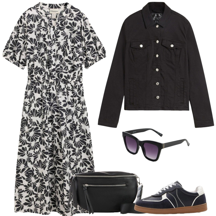 Outfit donna - Camminare. Stile Casual per Tutti i giorni. Abbinamento con blazer, vestiti lunghi, sneakers, occhiali da sole, marsupi.
