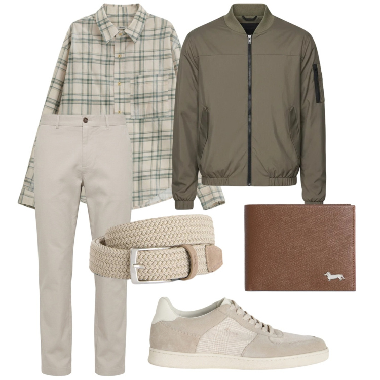 Outfit uomo - Domenica. per Cerimonia. Abbinamento con cinture, portafogli, sneakers, pantaloni, camicie, bomber.