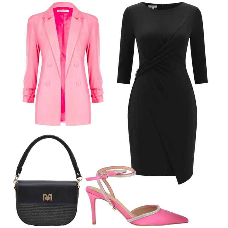 Outfit donna - Total look #2385920. Stile Glamour per Cerimonia. Abbinamento con décolleté, blazer, borse a spalla, vestiti asimmetrici.