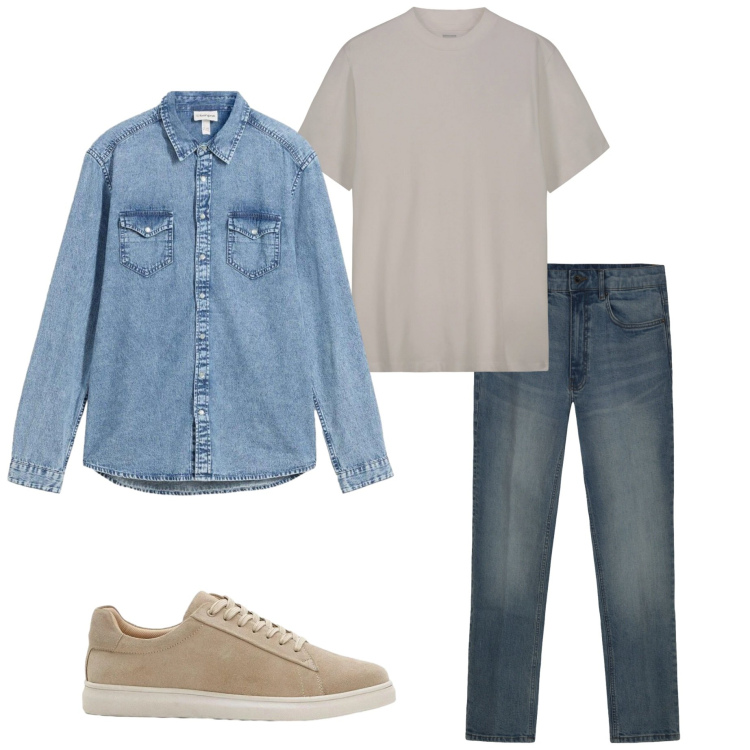 Outfit uomo - Casual style. Stile Casual per Tutti i giorni. Abbinamento con camicie, sneakers, t-shirt, jeans.